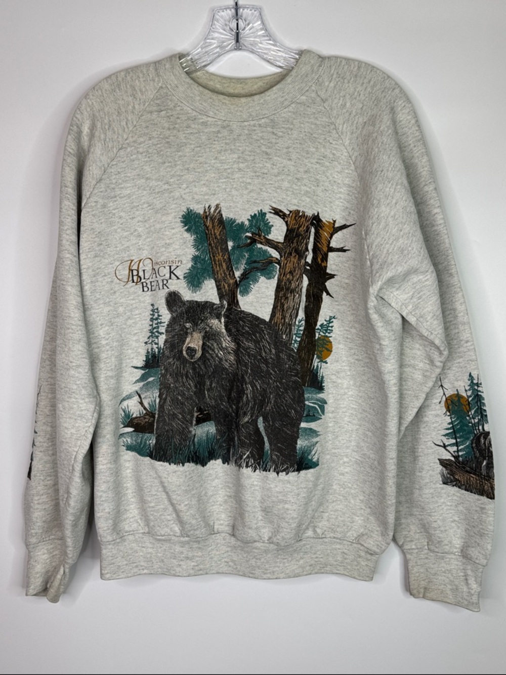 Vintage FOTL Wisconsin Black Bear Heathered Gray Crewneck Sweatshirt Size XL 90s